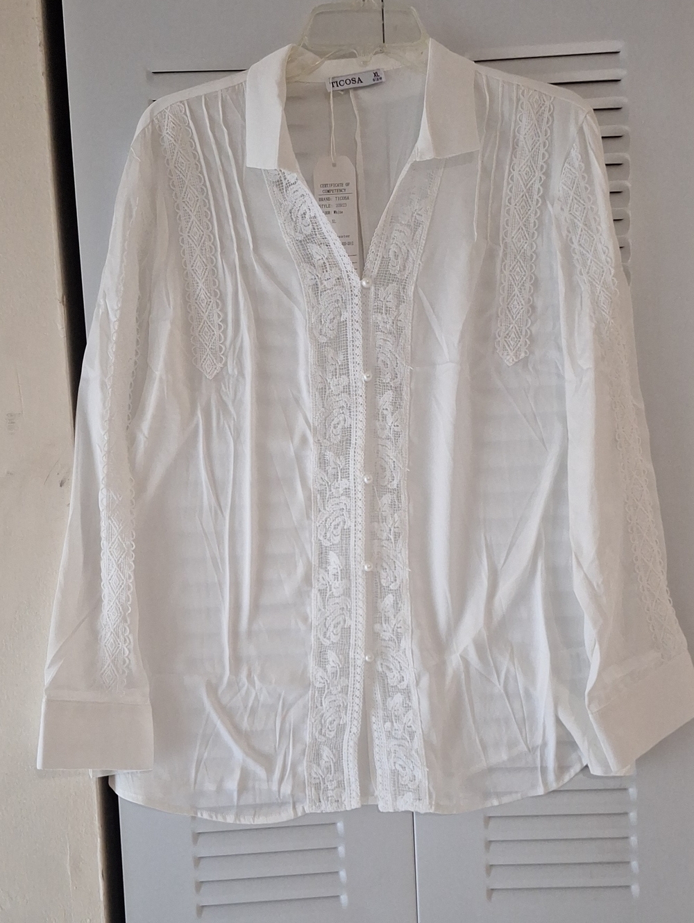 White Lace-Trim Button Front Shirt